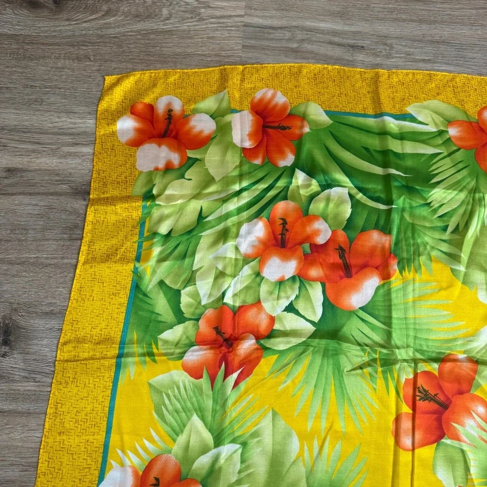CC Courtenay Hibiscus‎ Silk Scarf  Hawaiian | Yellow Red Green | 31